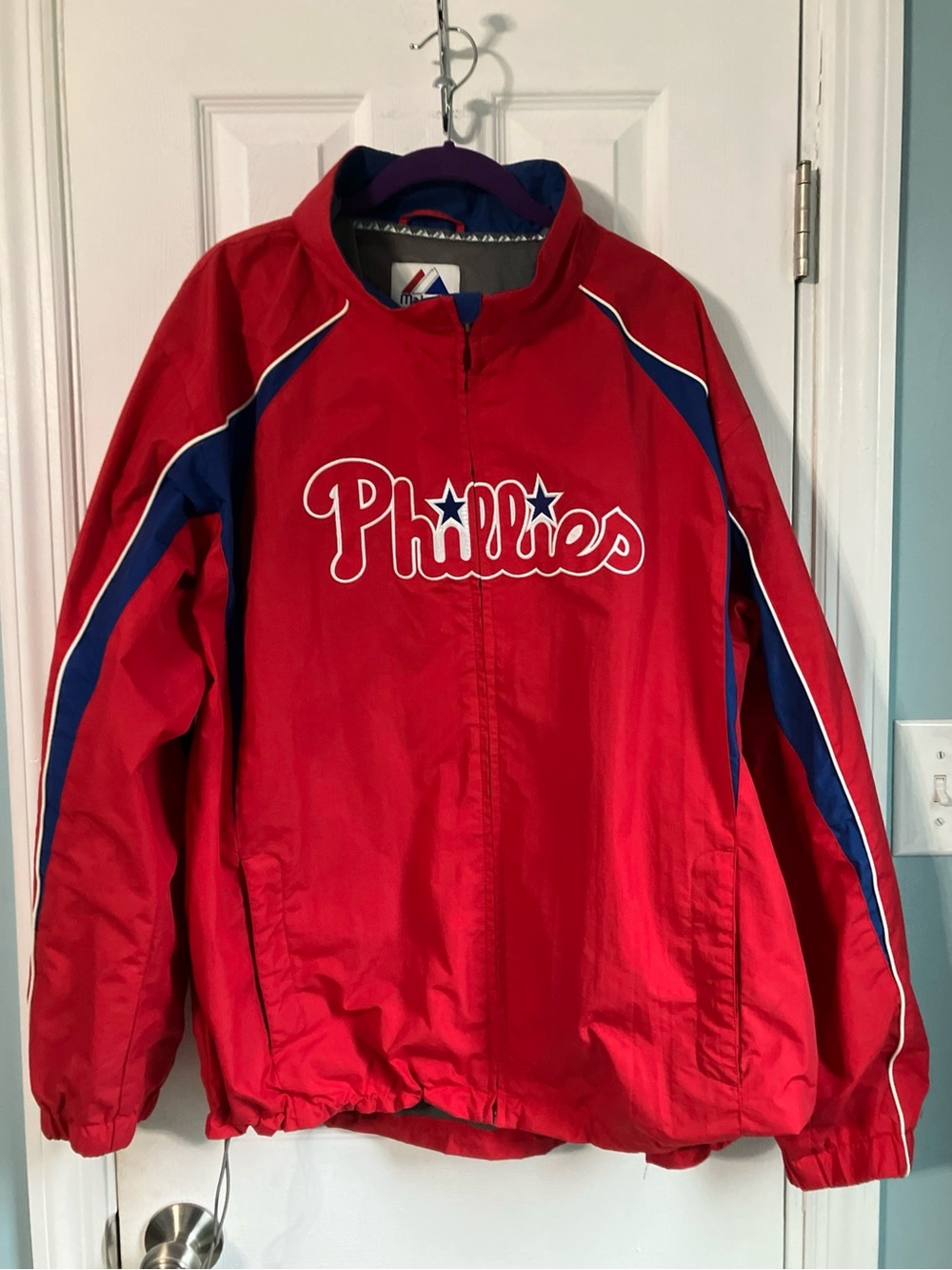 Majestic 2009 Philadelphia Phillies MLB Full Zip Jacket Red Blue Size 2 XL